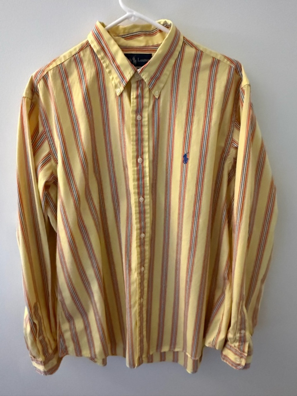 Ralph Lauren Custom Fit XL Yellow Striped Button Down Shirt Mens